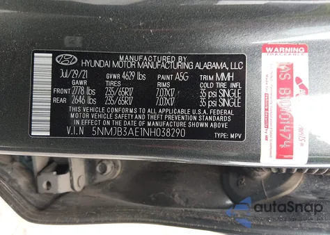 2022 Hyundai Tucson Sel из США, поврежденный, VIN 5NMJB3AE1NH038290